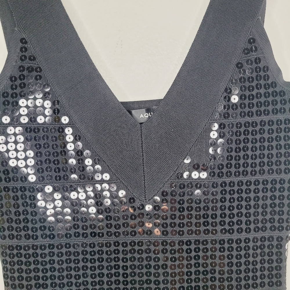 Aqua Sequin Mini little Black Dress Womens Small V-Neck Cocktail Party Club Sexy - Picture 8 of 10
